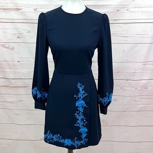 Ted Baker Zephyra Bluebell Embroidered Long Puffy Balloon Sleeve Pocket Dress